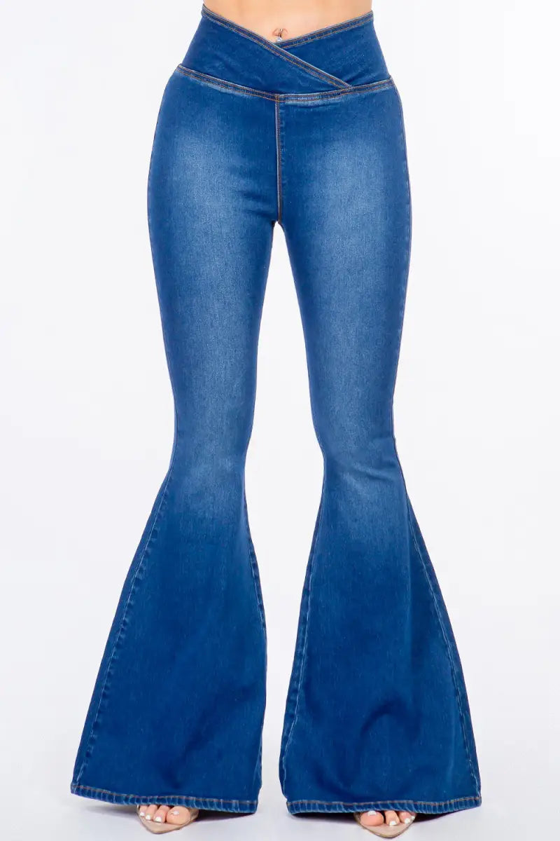 Blue / S - High Waist Pull On Flare Jeans - Jeans - American Bazi - Jeans & Denim