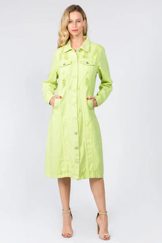 Lime / S - Button Up Distressed Denim Dress - Dress - American Bazi - Dresses