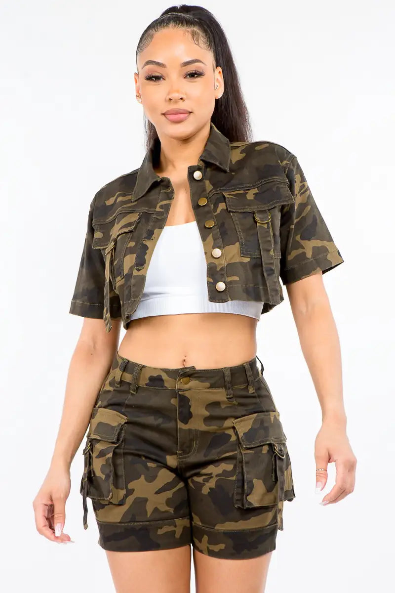 Olive Camo / S - Summer Camouflage Short Sleeve Cropped Jacket - Jacket - American Bazi - Outerwear