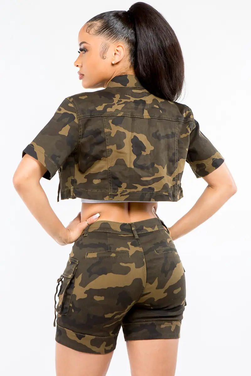 Summer Camouflage Short Sleeve Cropped Jacket - Jacket - American Bazi - Outerwear