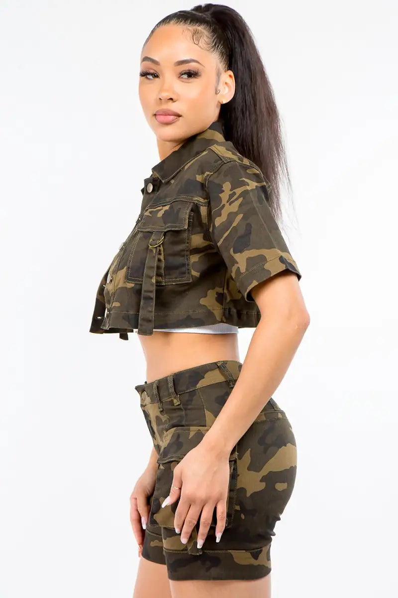 Summer Camouflage Short Sleeve Cropped Jacket - Jacket - American Bazi - Outerwear