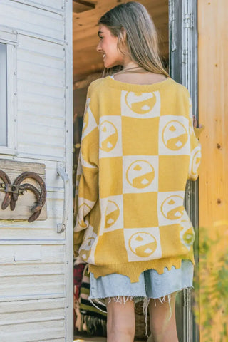 Checkerboard Sweater with Yin Yang Pattern - Sweater - And The Why - Sweaters & Knitwear