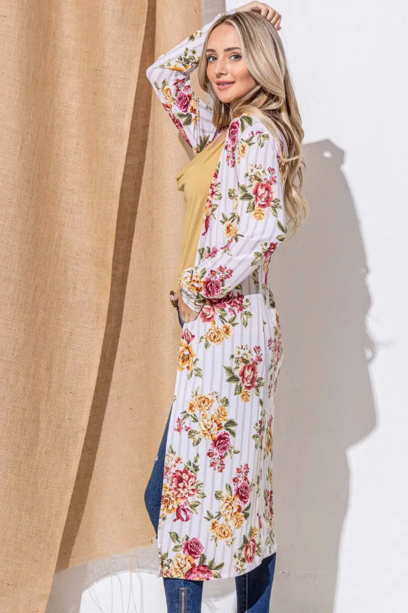 Floral Kimono Open Front Longline Cardigan - Cardigan - And The Why - Outerwear