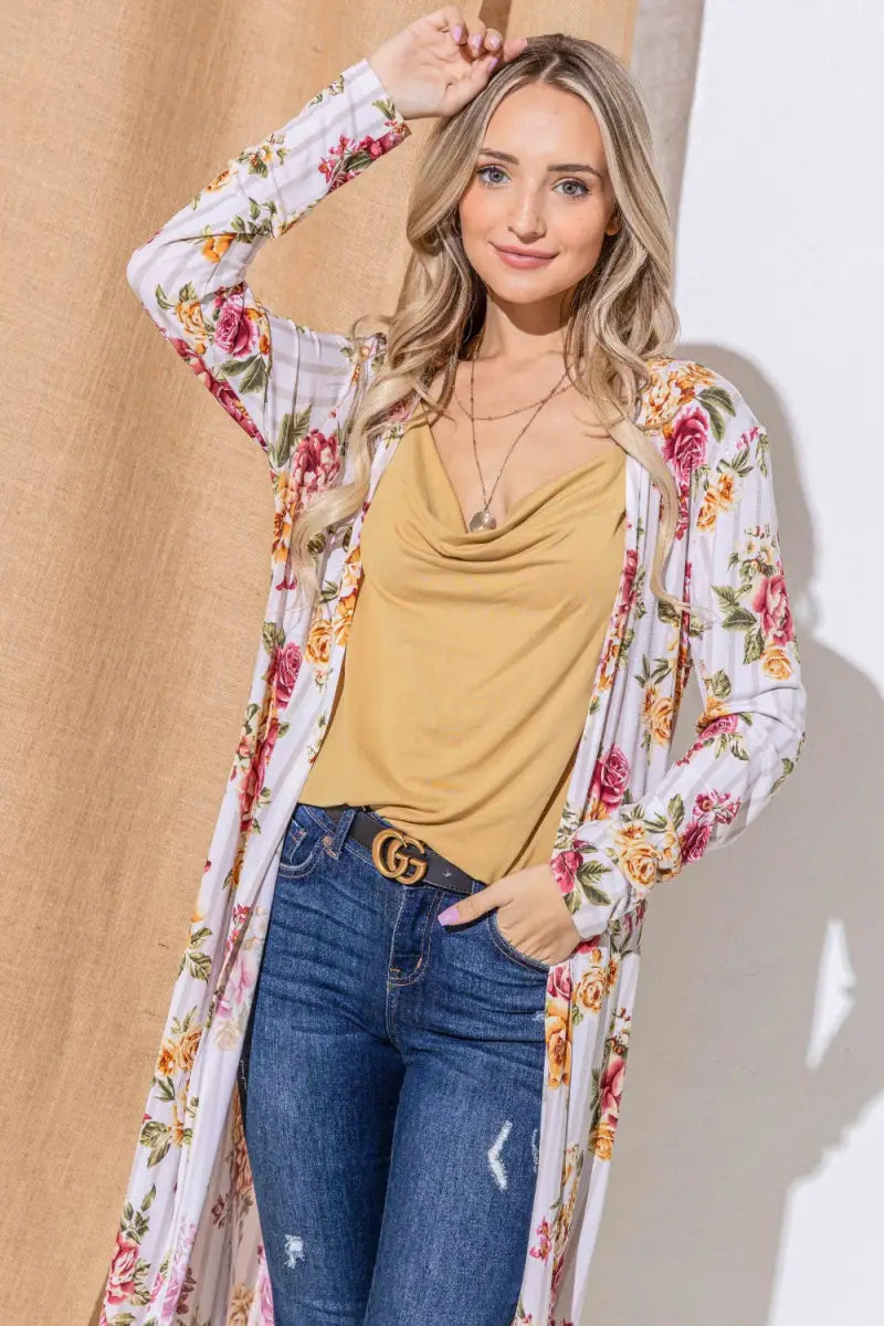 Floral Kimono Open Front Longline Cardigan - Cardigan - And The Why - Outerwear