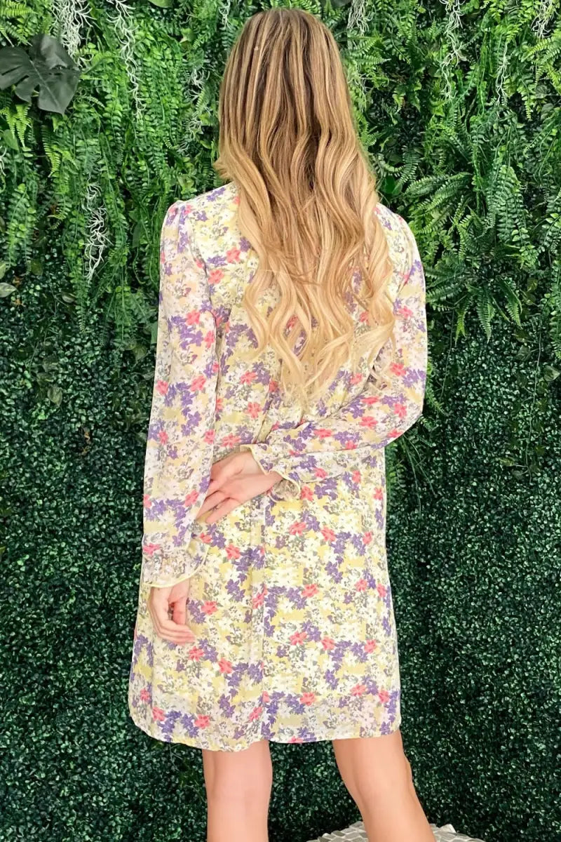 Floral Mock Neck Flounce Sleeve Dress - And The Why - Dresses