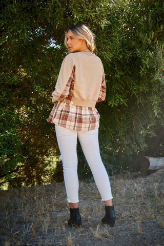 Full Size Double Layered Plaid Contrast Sweatshirt - And The Why - Tops