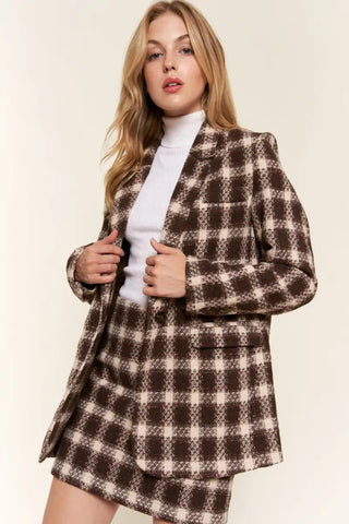 Full Size Plaid Brushed One Button Blazer - Blazer - And The Why - Winter Collection