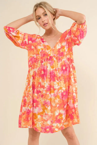 Full Size Printed Tie Back Long Sleeve Dress - And The Why - Dresses