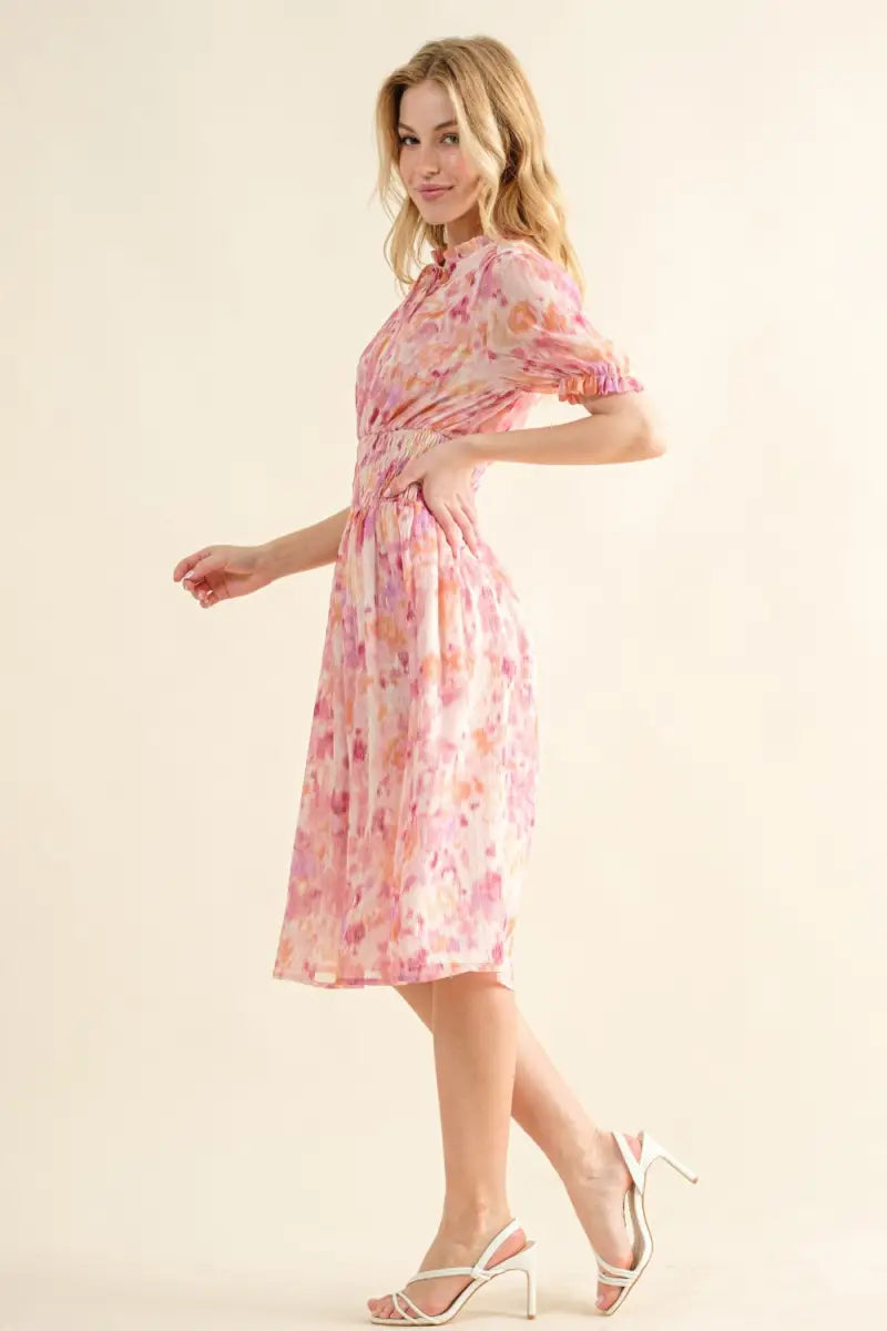 Full Size Smocked Waist Printed Midi Dress - And The Why - Dresses