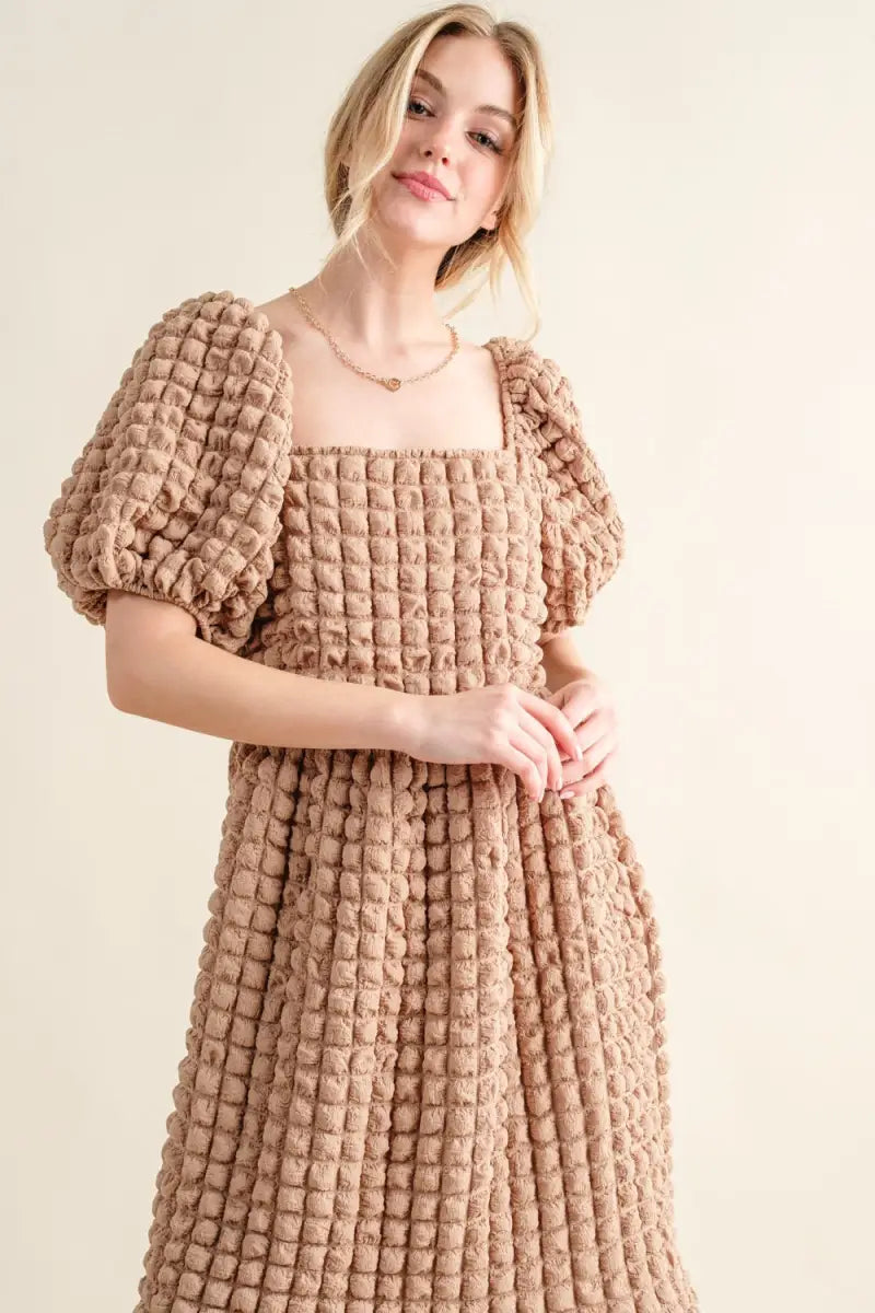 Full Size Square Neck Puff Sleeve Dress - And The Why - Dresses