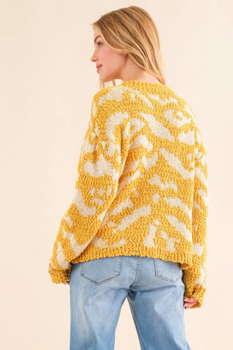 Full Size Textured Pattern Contrast Sweater - Sweater - And The Why - Winter Collection