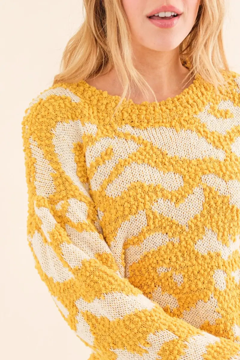 Full Size Textured Pattern Contrast Sweater - Sweater - And The Why - Winter Collection