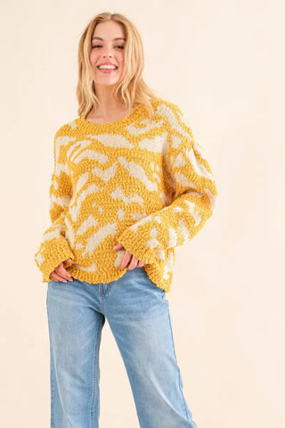 Full Size Textured Pattern Contrast Sweater - Sweater - And The Why - Winter Collection