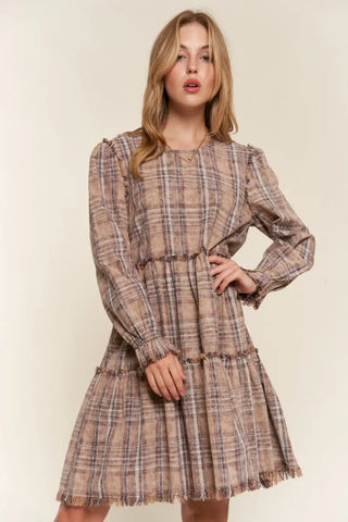 Full Size Washed Frayed Tiered Plaid Dress - And The Why - Dresses