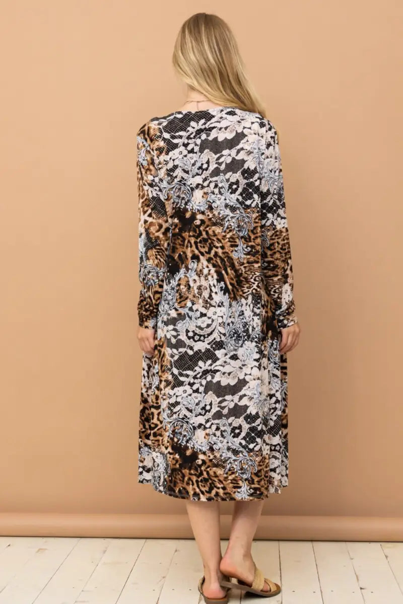 Leopard Kimono Open Front Longline Cardigan - Cardigan - And The Why - Outerwear