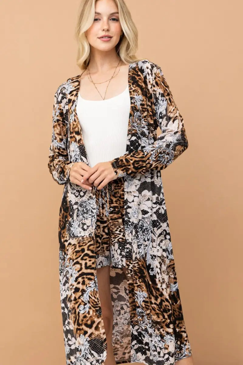 Leopard Kimono Open Front Longline Cardigan - Cardigan - And The Why - Outerwear