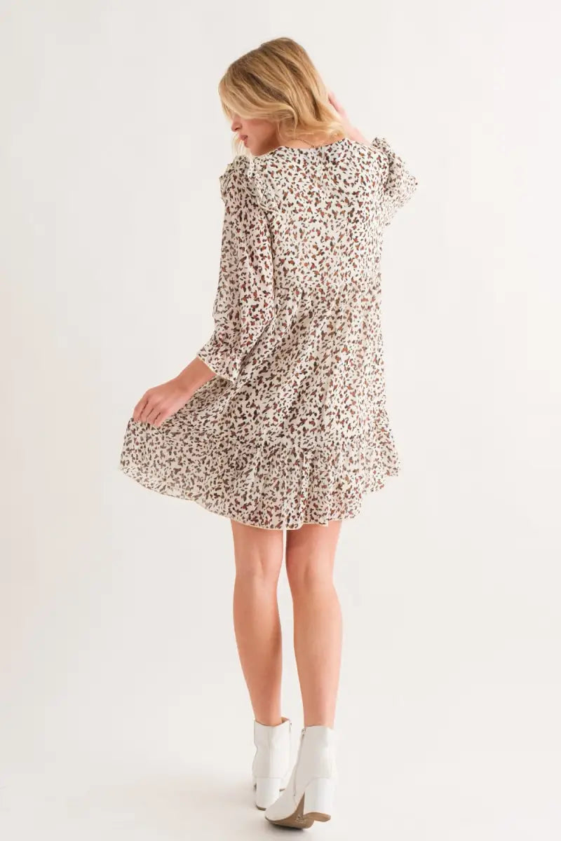 Leopard Ruffle Hem Woven Mini Dress - And The Why - Dresses