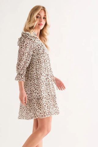 Leopard Ruffle Hem Woven Mini Dress - And The Why - Dresses