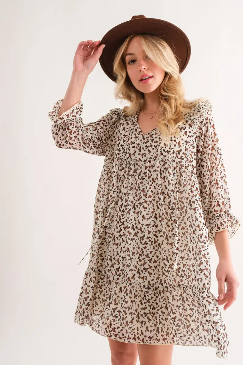 Leopard Ruffle Hem Woven Mini Dress - And The Why - Dresses