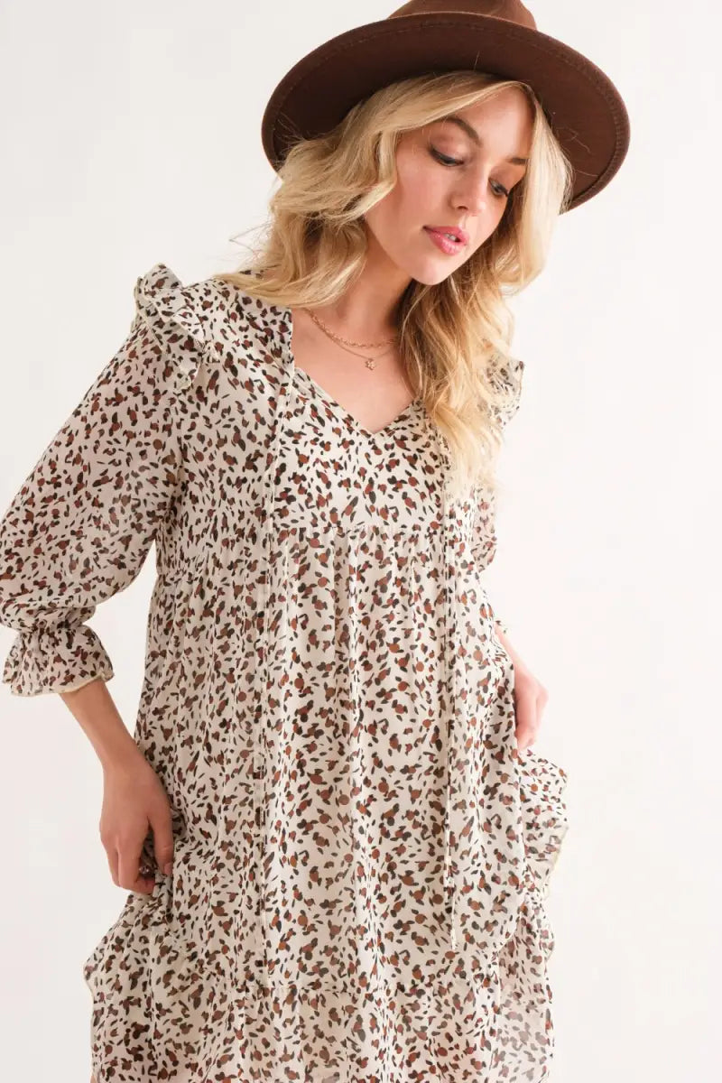 Leopard Ruffle Hem Woven Mini Dress - And The Why - Dresses