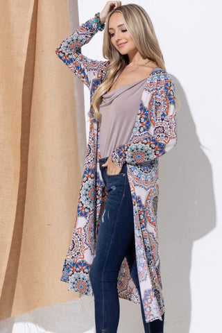 Printed Kimono Open Front Longline Cardigan - Cardigan - And The Why - Outerwear