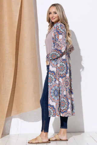 Printed Kimono Open Front Longline Cardigan - Cardigan - And The Why - Outerwear