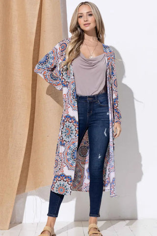 Printed Kimono Open Front Longline Cardigan - Cardigan - And The Why - Outerwear