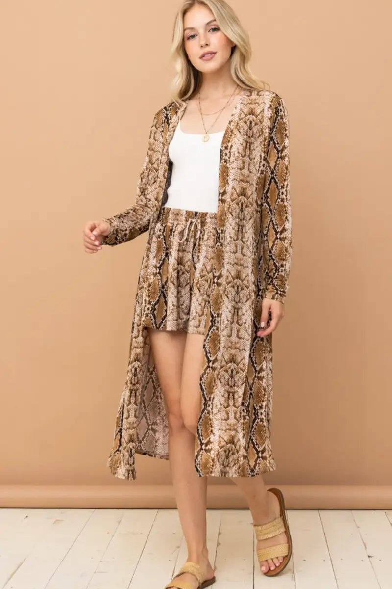 Snake Print Kimono Open Front Longline Cardigan - Cardigan - And The Why - Outerwear