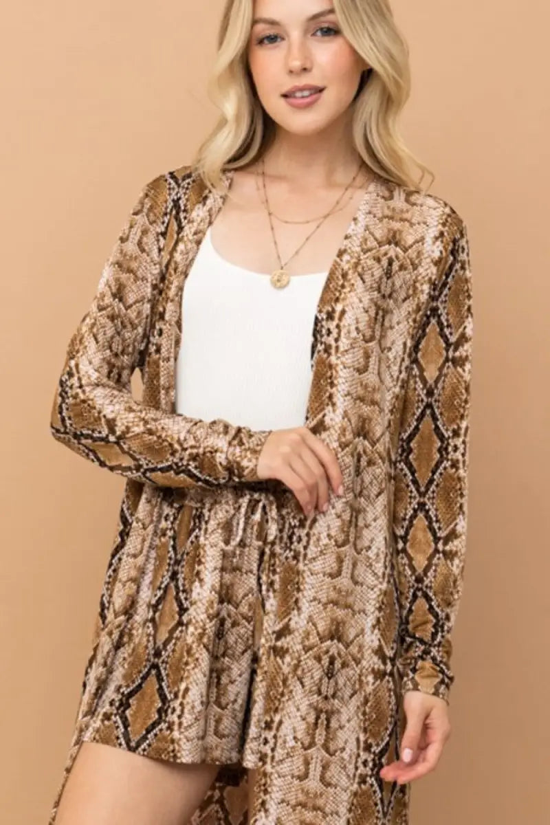 Snake Print Kimono Open Front Longline Cardigan - Cardigan - And The Why - Outerwear