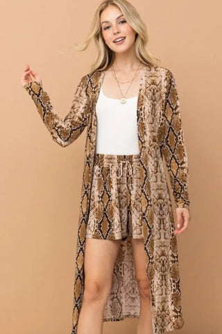 Snake Print Kimono Open Front Longline Cardigan - Cardigan - And The Why - Outerwear