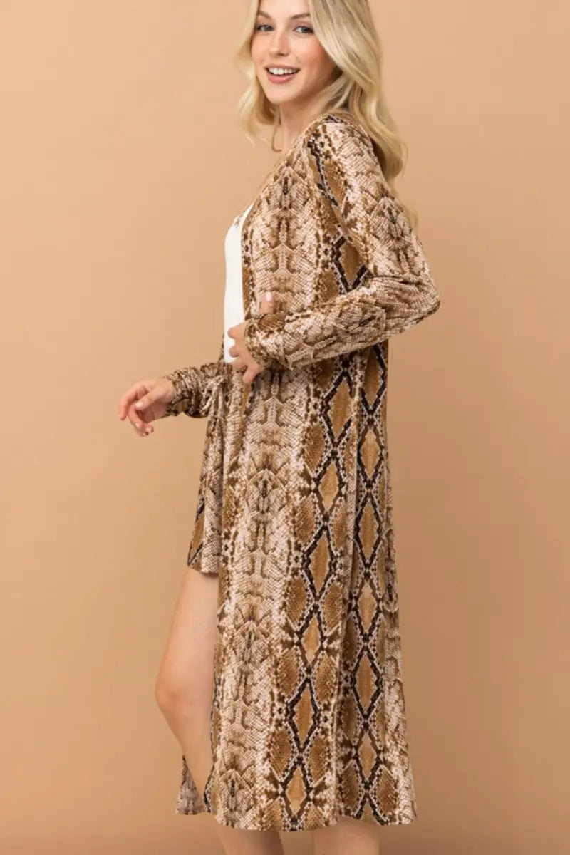 Snake Print Kimono Open Front Longline Cardigan - Cardigan - And The Why - Outerwear