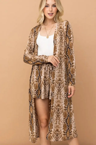 Snake / S - Snake Print Kimono Open Front Longline Cardigan - Cardigan - And The Why - Outerwear