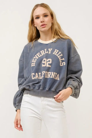 Stone / S - BEVERLY HILLS 92 CALIFORNIA Contrast Crop Sweatshirt - Sweatshirt - And The Why - Tops