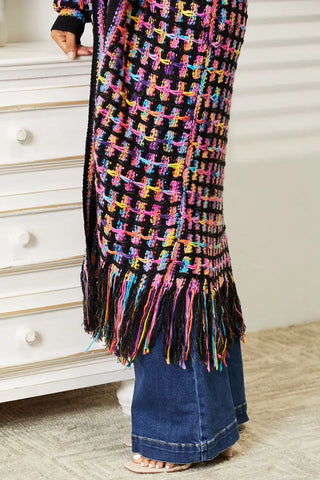 Full Size Multicolored Open Front Fringe Hem Cardigan - Cardigan - Angel Wings - Winter Collection