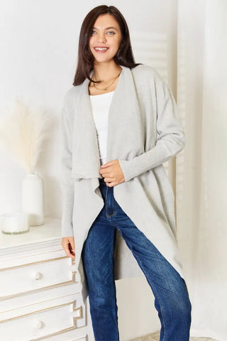 Light Gray / S - Open Front Duster Cardigan with Pockets - Cardigan - Angel Wings - Outerwear