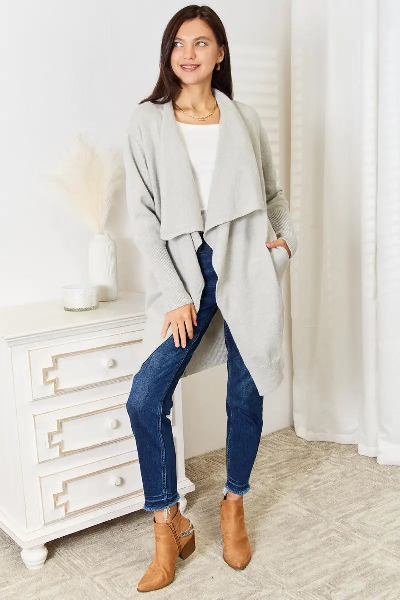 Open Front Duster Cardigan with Pockets - Cardigan - Angel Wings - Outerwear