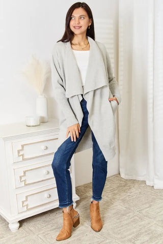 Open Front Duster Cardigan with Pockets - Cardigan - Angel Wings - Outerwear