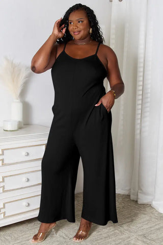 Black / S - Full Size Spaghetti Strap V-Neck Jumpsuit - Jumpsuit - Basic Bae - Jumpsuits & Rompers