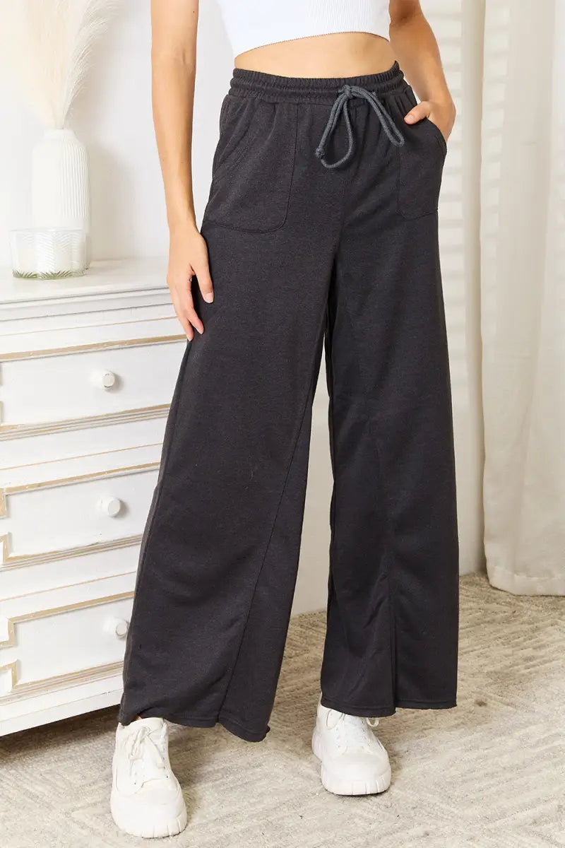 Dark Gray / S - Wide Leg Pocketed Pants - Pants - Basic Bae - Bottoms