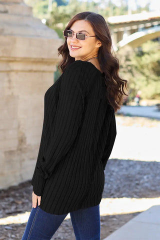 Full Size Ribbed Round Neck Long Sleeve Knit Top - Sweater - Basic Bae - Winter Collection