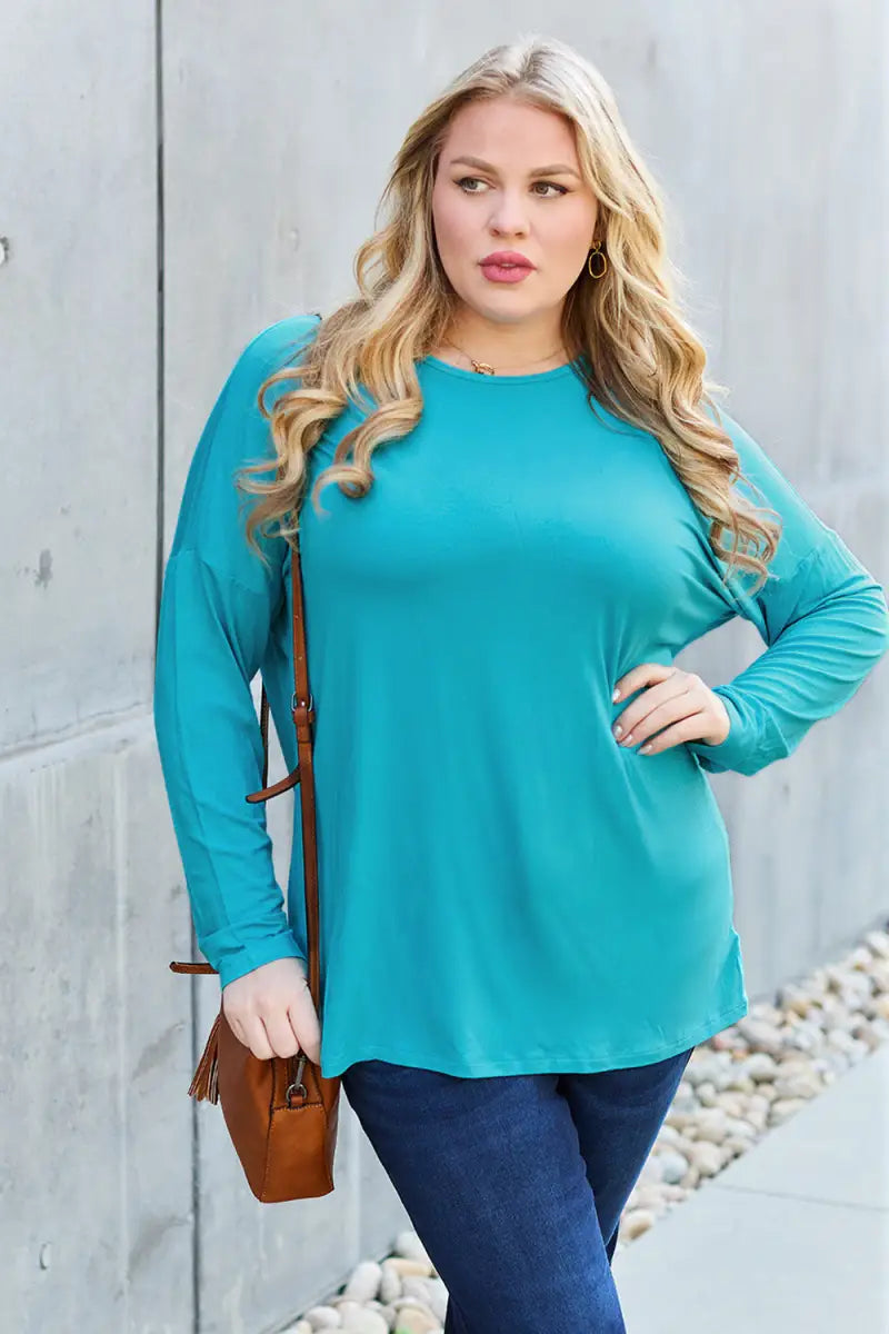 Full Size Round Neck Dropped Shoulder T-Shirt - T-Shirt - Basic Bae - Tops