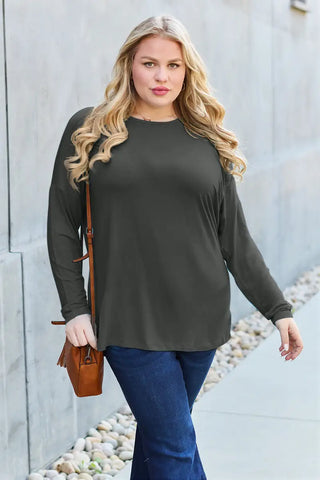 Full Size Round Neck Dropped Shoulder T-Shirt - T-Shirt - Basic Bae - Tops