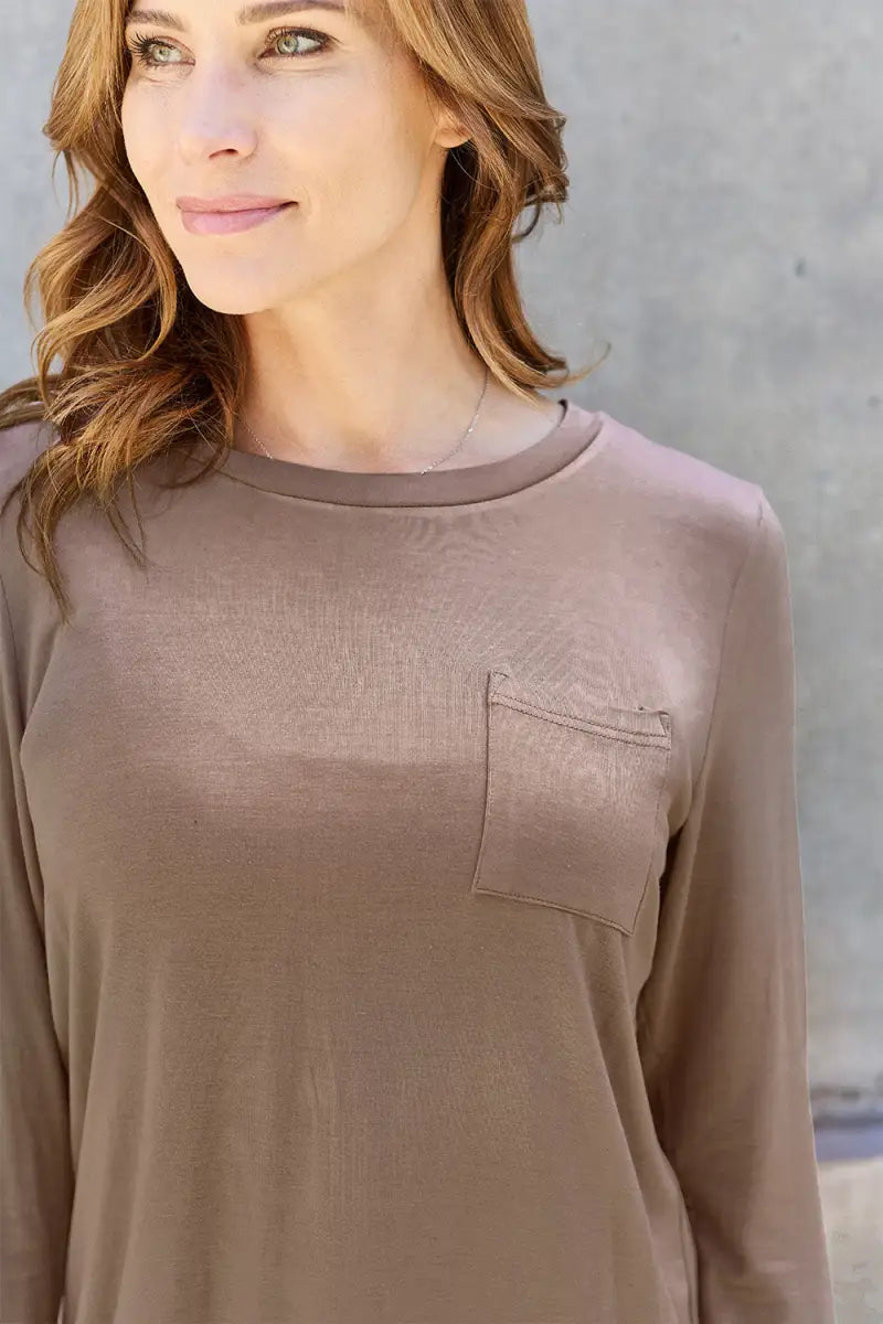 Full Size Round Neck Long Sleeve Top - T-Shirt - Basic Bae - Tops