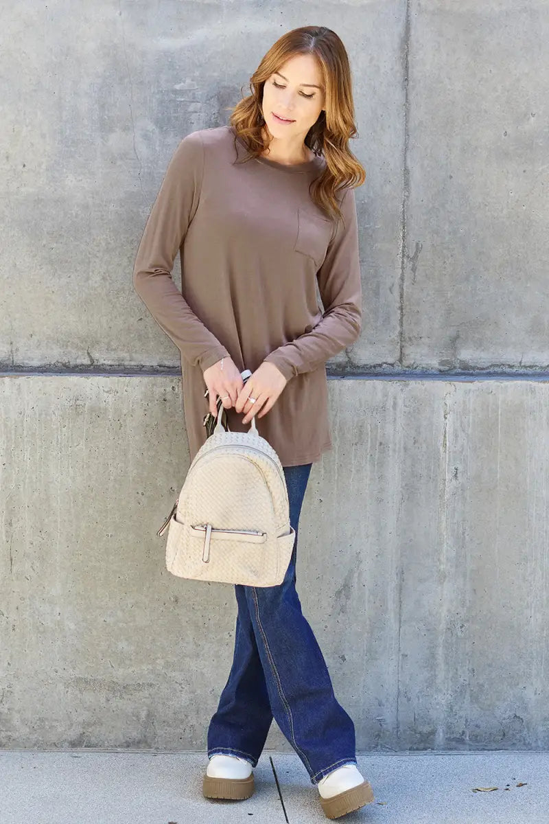 Full Size Round Neck Long Sleeve Top - T-Shirt - Basic Bae - Tops