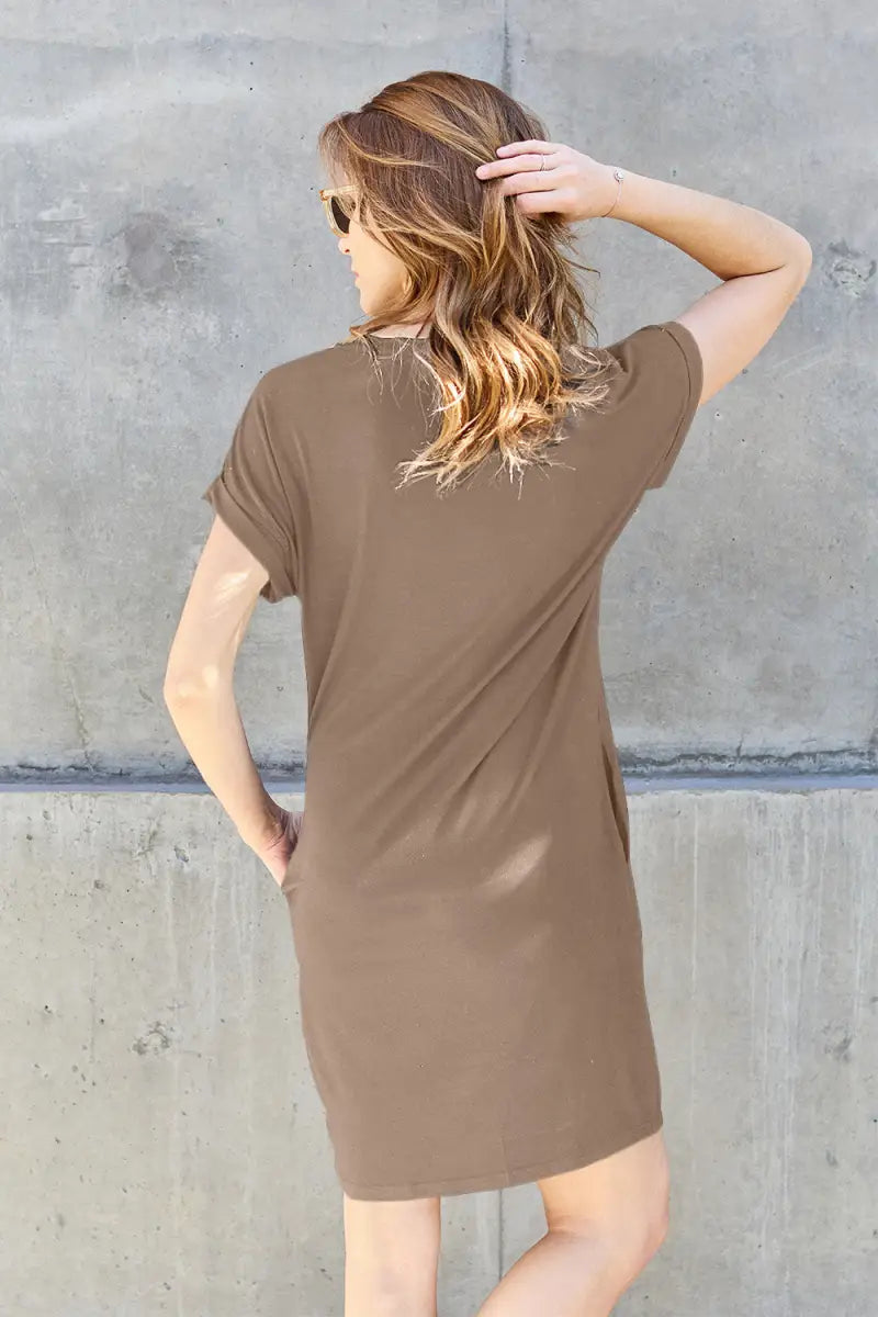 Full Size Round Neck Short Sleeve Dress with Pockets - Dress - Basic Bae - Dresses