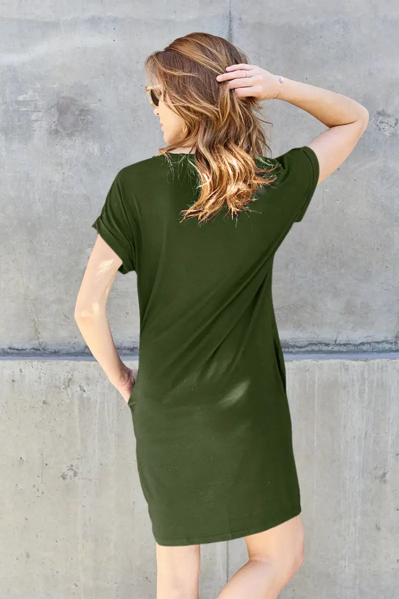 Full Size Round Neck Short Sleeve Dress with Pockets - Dress - Basic Bae - Dresses