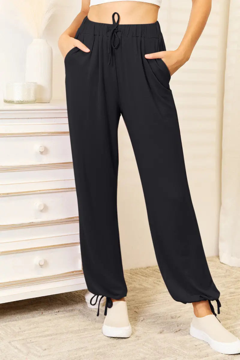 Full Size Soft Rayon Drawstring Waist Pants with Pockets - Pants - Basic Bae - Bottoms