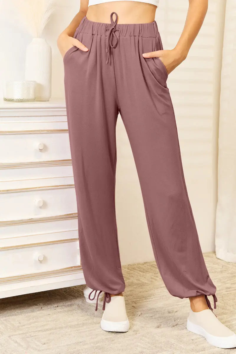 Full Size Soft Rayon Drawstring Waist Pants with Pockets - Pants - Basic Bae - Bottoms