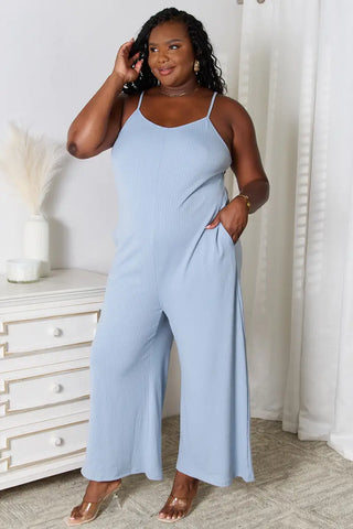 Full Size Spaghetti Strap V-Neck Jumpsuit - Jumpsuit - Basic Bae - Jumpsuits & Rompers