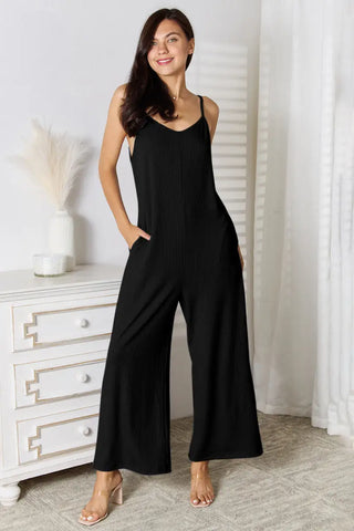 Full Size Spaghetti Strap V-Neck Jumpsuit - Jumpsuit - Basic Bae - Jumpsuits & Rompers